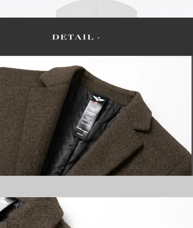 BROWON Men's Solid Color Woolen Trench Coat