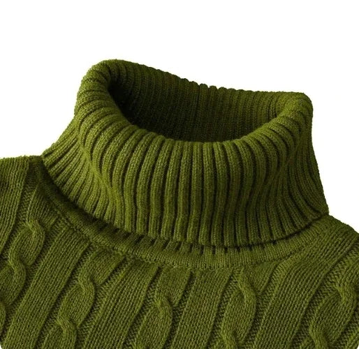 Men's Solid High Neck Knitted Sweater