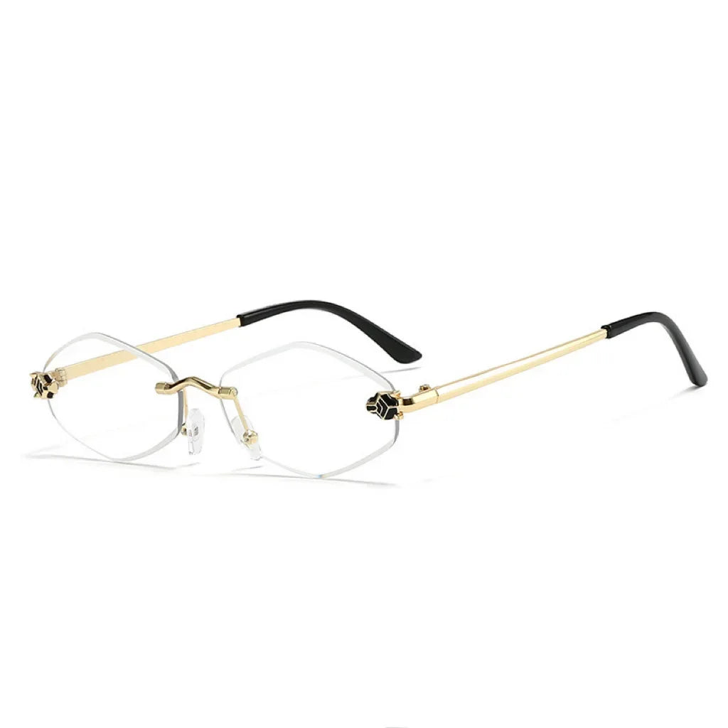 Frameless Diamond Cut Leopard Sunglasses UV400 Small Frame for Women