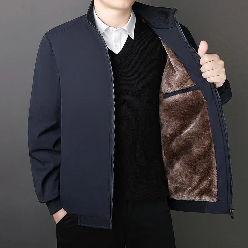 Plus Size Plush Thick Coat with Stand Collar