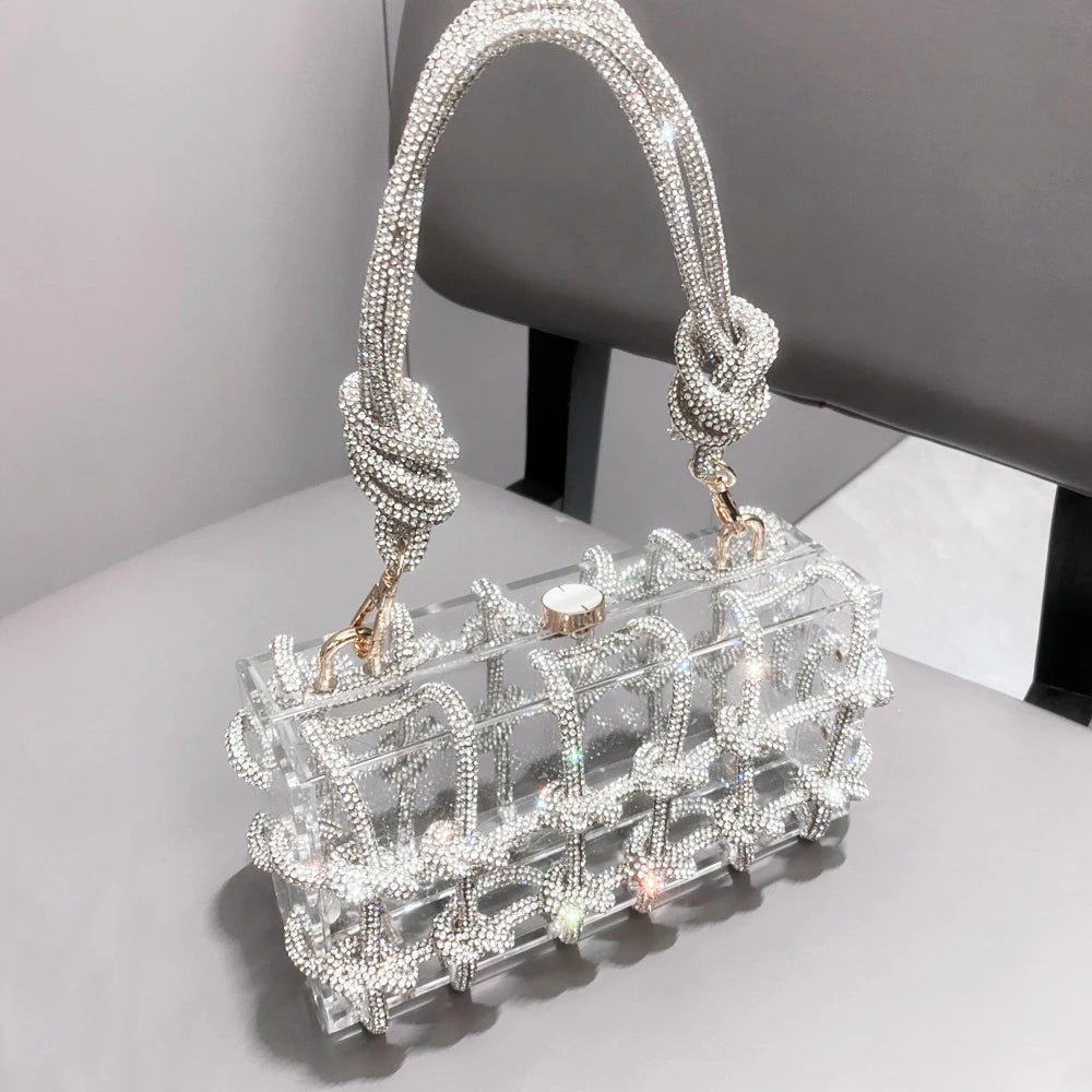 Silver Crystal Rhinestone Evening Bag for Women – Luxury Handmade Clutch