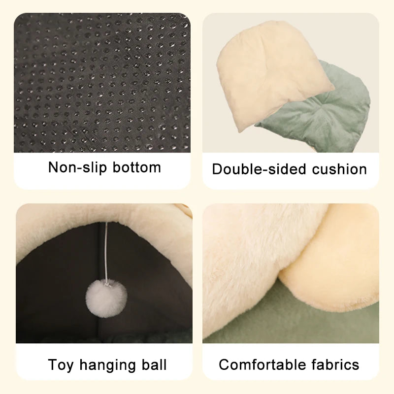Foldable Cartoon Cat Bed Cave for Small Dogs and Cats, Washable