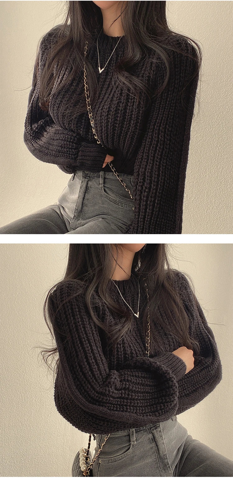 Vintage Harajuku Lantern Sleeve Knit Sweater - Soft & Chic