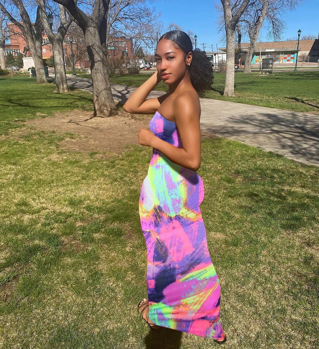 Sexy Slim Fit Printed Bandage Long Dress