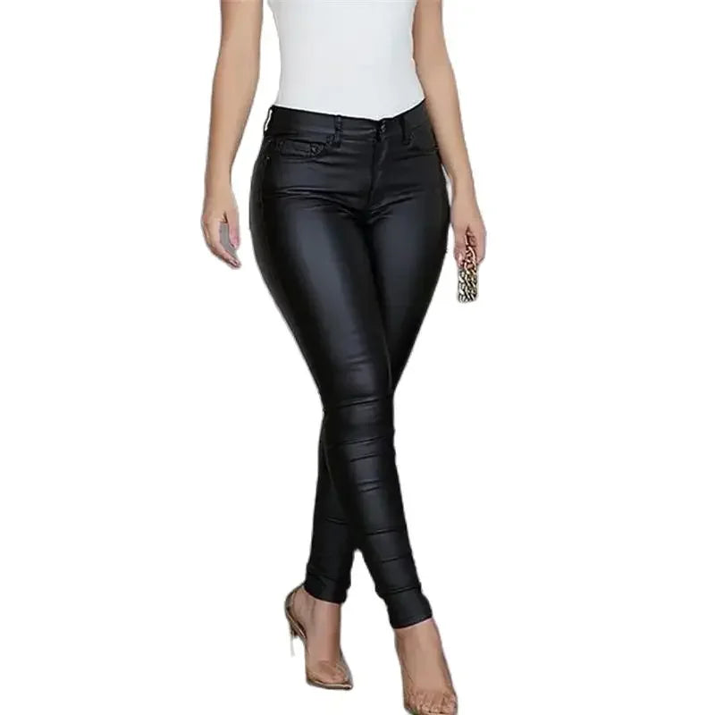 Solid Color PU Leather Pants for Women