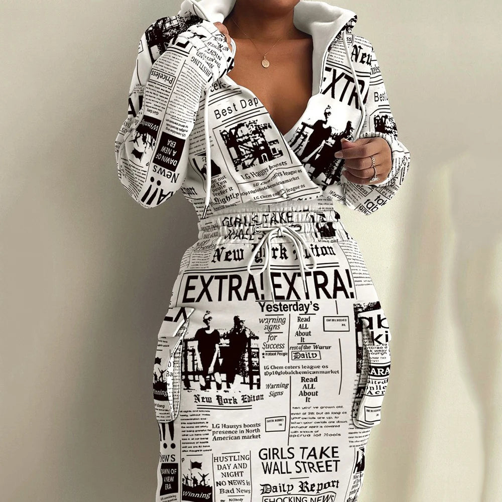 Plaid Hooded Drawstring Sweatshirt Dress – Autumn/Winter