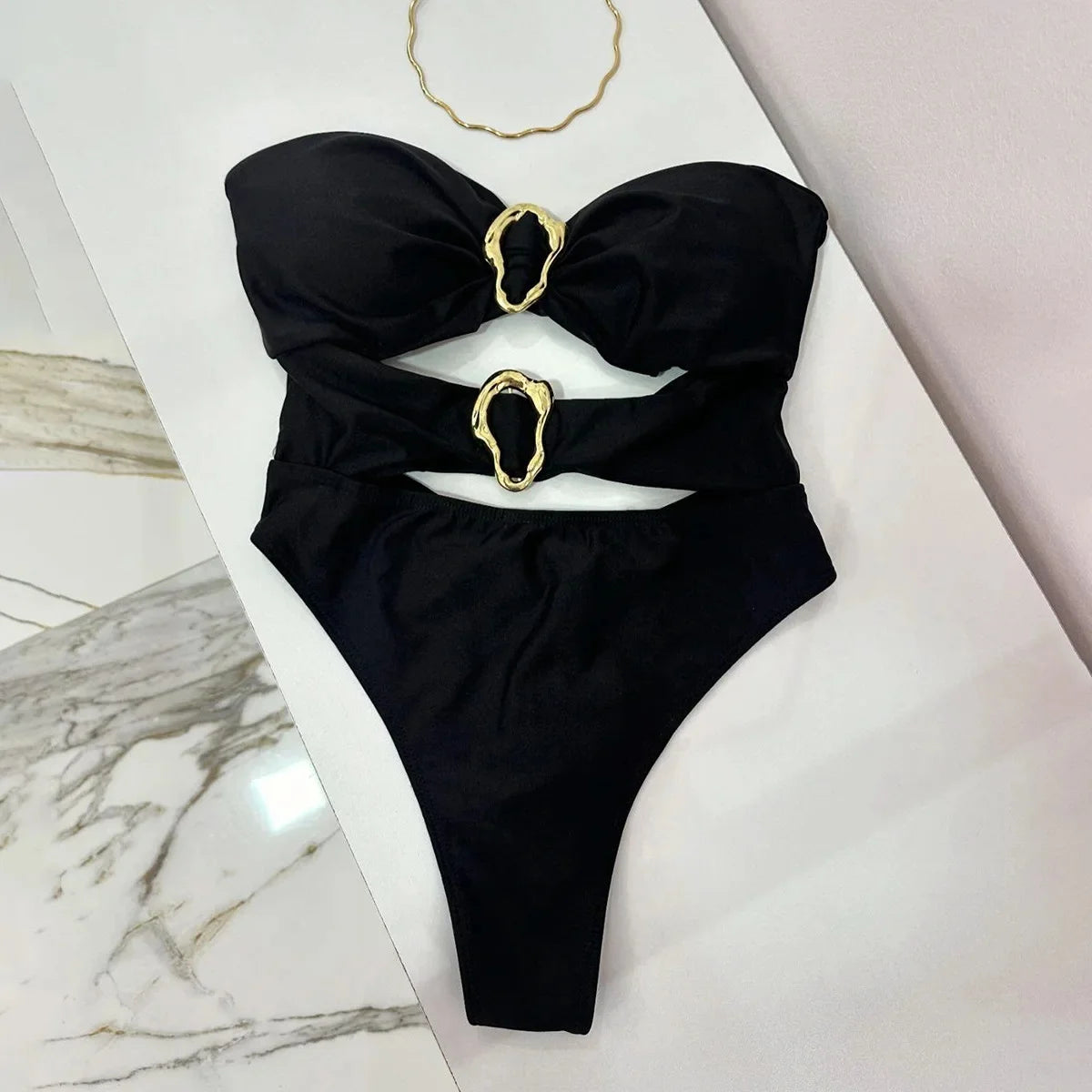 Sexy One Piece Swimsuit for Women with Metal Rings Cut Out Design