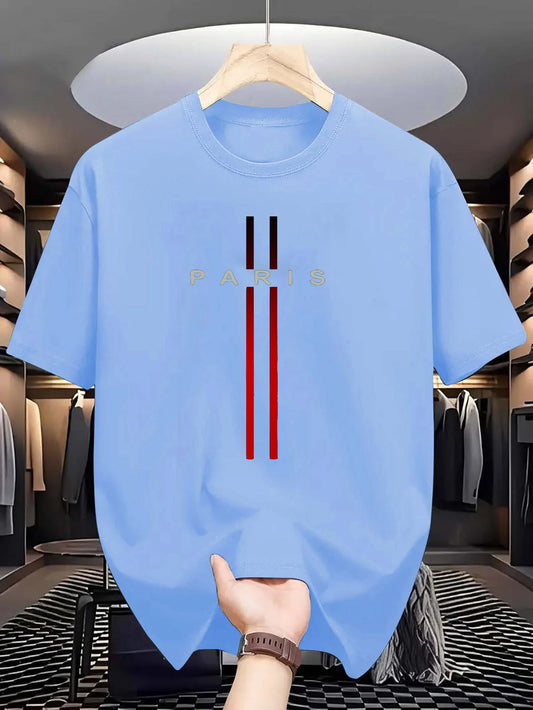 Men’s 100% Cotton Paris Print T-Shirt – Casual Summer Tee