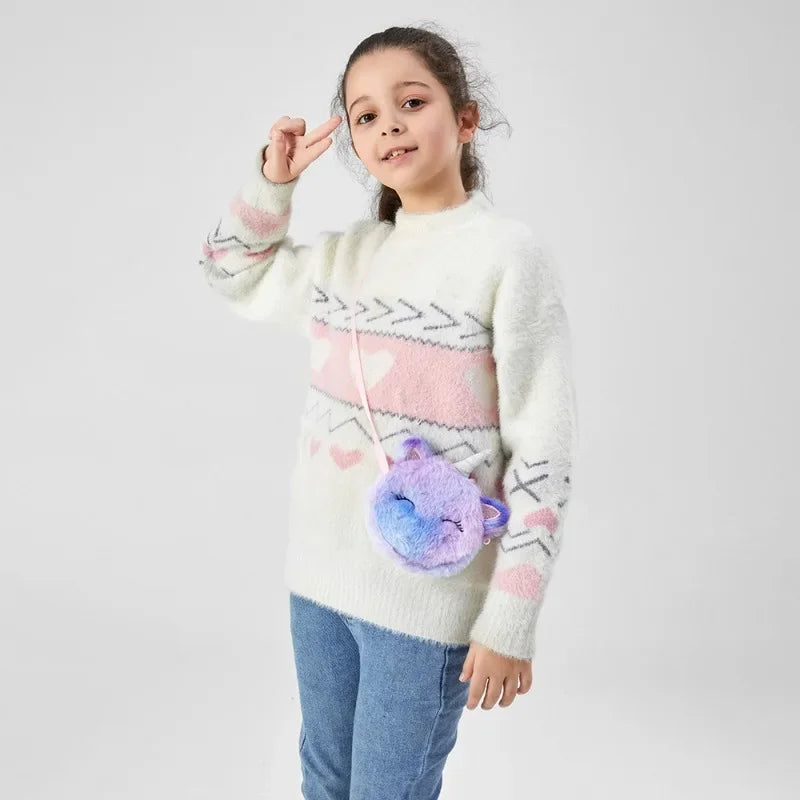 Cartoon Unicorn Plush Shoulder Bag for Toddler Girls