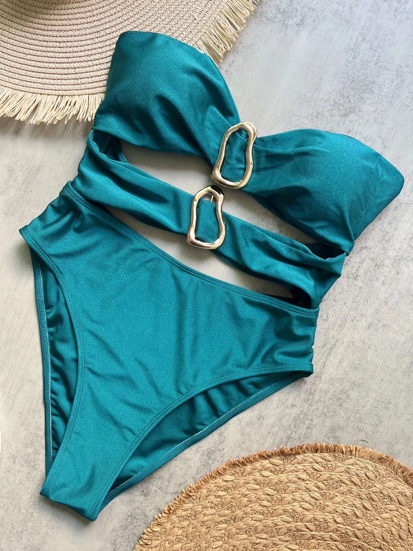 Sexy One Piece Swimsuit for Women with Metal Rings Cut Out Design
