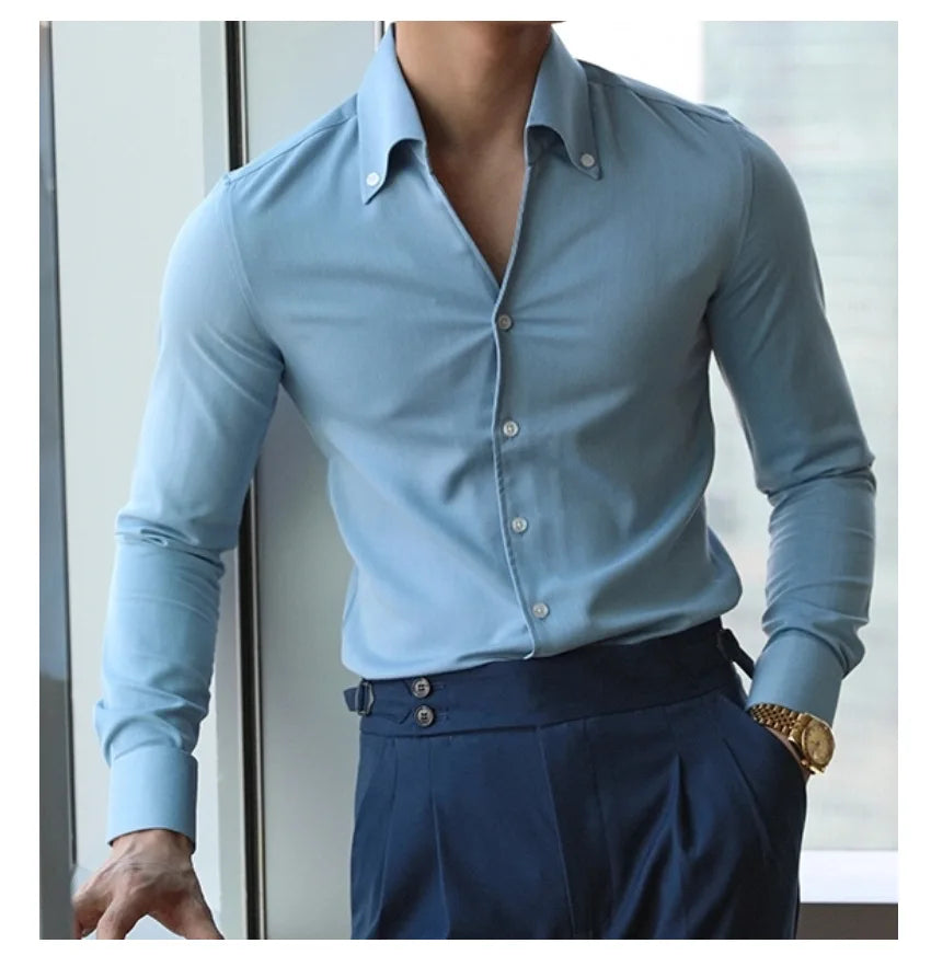 Men's Slim-Fit Italian Collar Shirt - Wrinkle-Free & Stylish