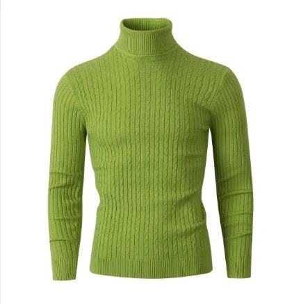 Men's Solid High Neck Knitted Sweater