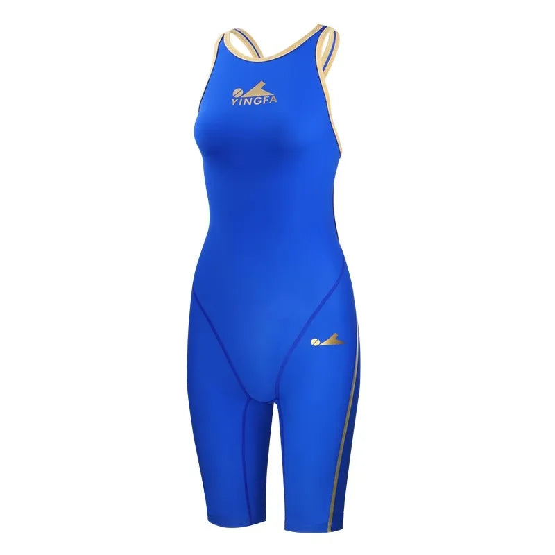 White Fastskin Spandex Competitive Swimsuit for Women Knee-Length Training