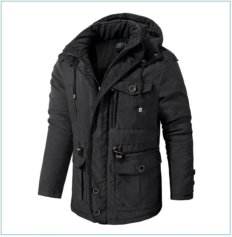 Thickened Multi-Pocket Mid-Length Casual Coat