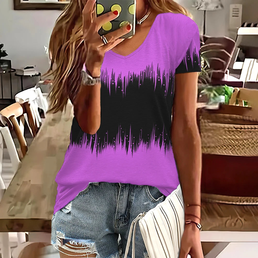 Women's Striped Gradient V-Neck Oversized T-Shirt