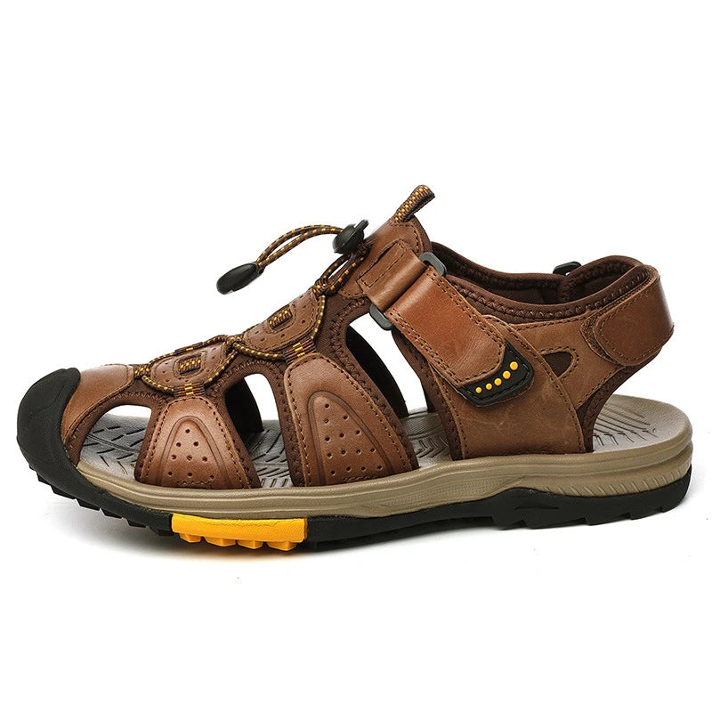 Men's Large Size Leather Beach Sandals – Non-Slip & Breathable