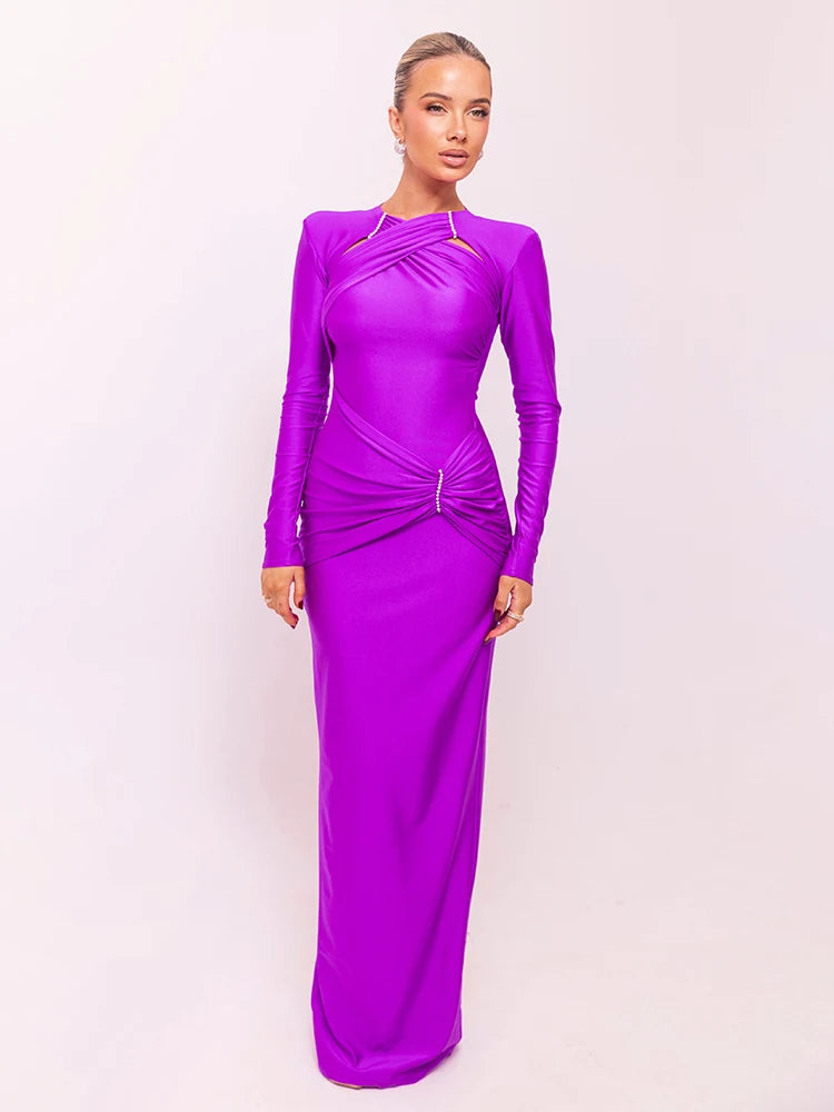 Mozision Sexy Hollow Out Ruched Bodycon Maxi Dress
