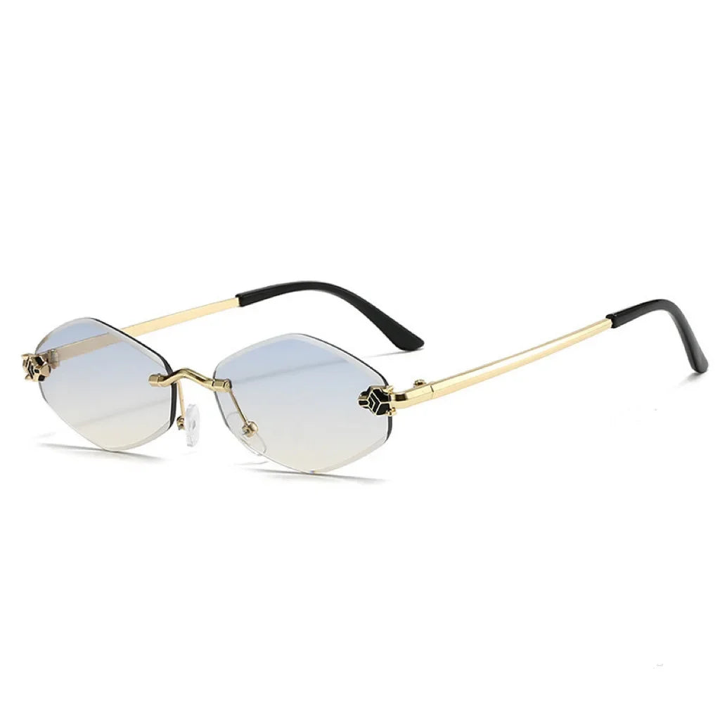 Frameless Diamond Cut Leopard Sunglasses UV400 Small Frame for Women