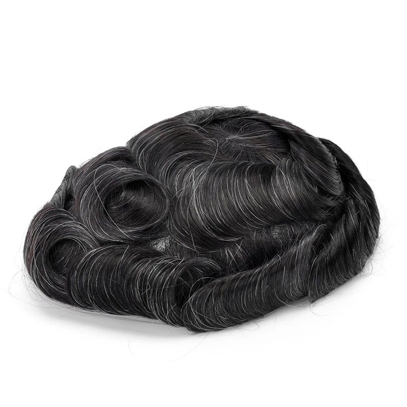 Topunique Full Swiss Lace Men’s Toupee – 90% Light to Medium Light Density