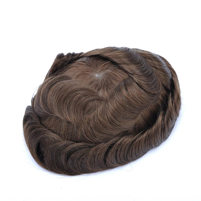 Topunique Full Swiss Lace Men’s Toupee – 90% Light to Medium Light Density