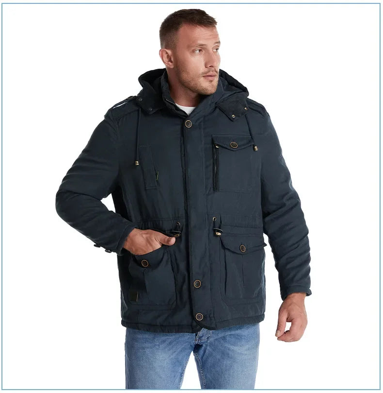 Thickened Multi-Pocket Mid-Length Casual Coat