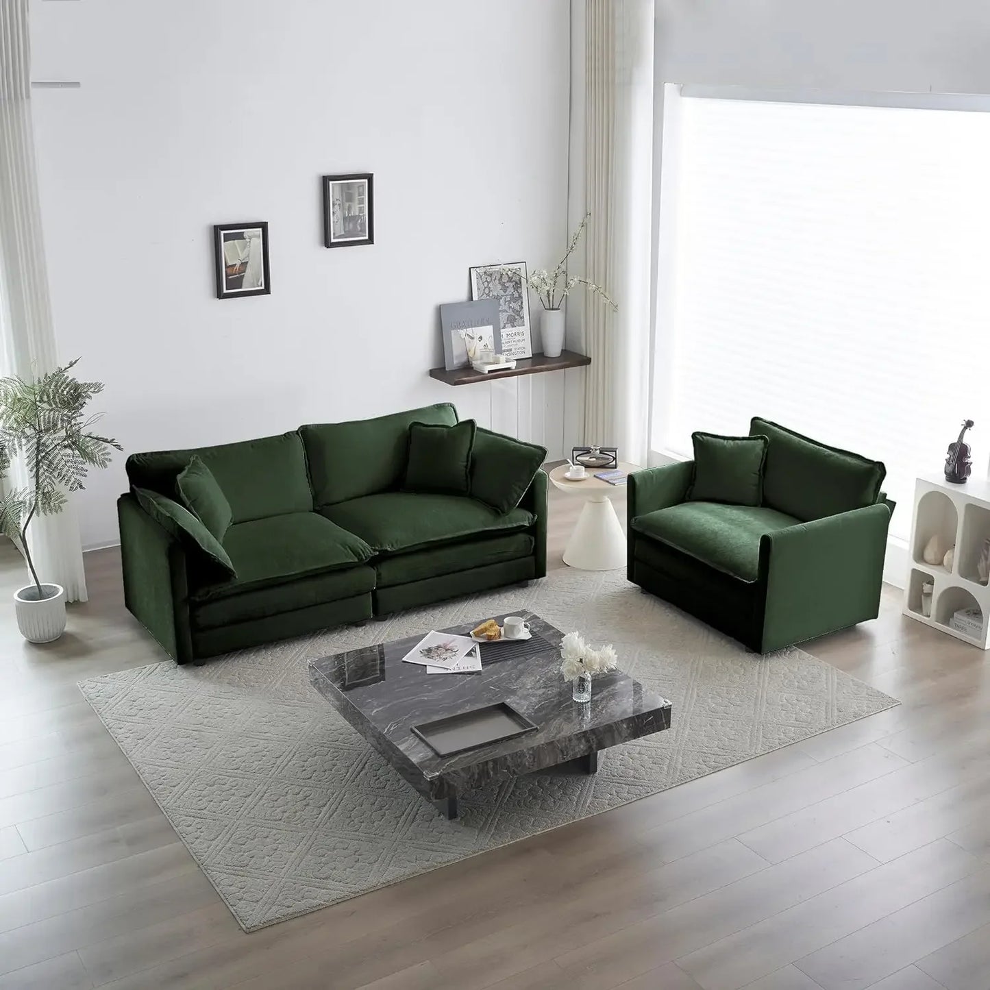 2 Piece Loveseat Sofa Set - Modern Chenille Cloud Couches