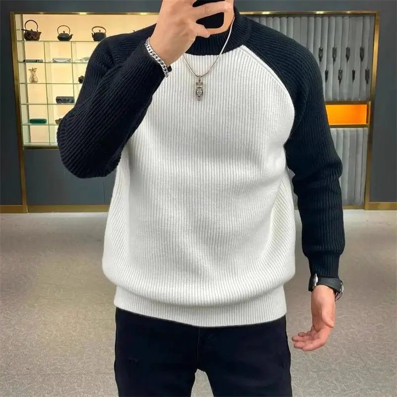 Men’s Casual Patchwork Knit Sweater - Retro Harajuku Pullover