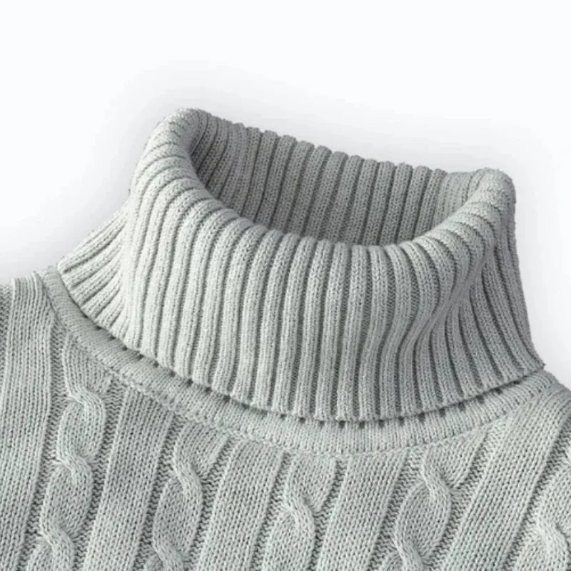 Men's Solid High Neck Knitted Sweater