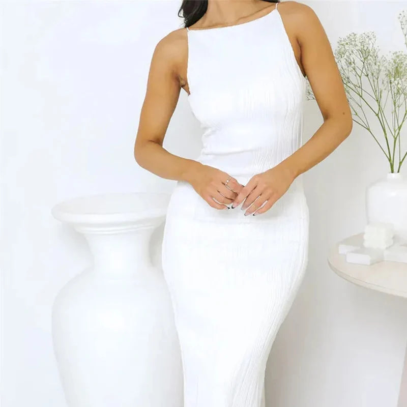Sexy Sleeveless Ruched Long Summer Party Dress for Women