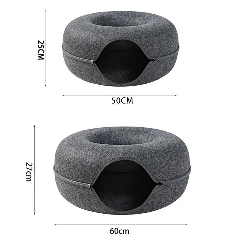 Cozy Donut Cat Bed & Interactive Tunnel - Indoor Pet Toy