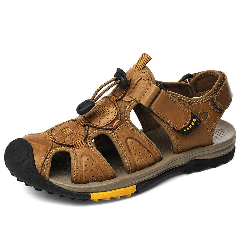 Men's Large Size Leather Beach Sandals – Non-Slip & Breathable