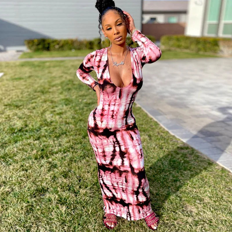 Sexy Slim Fit Printed Bandage Long Dress