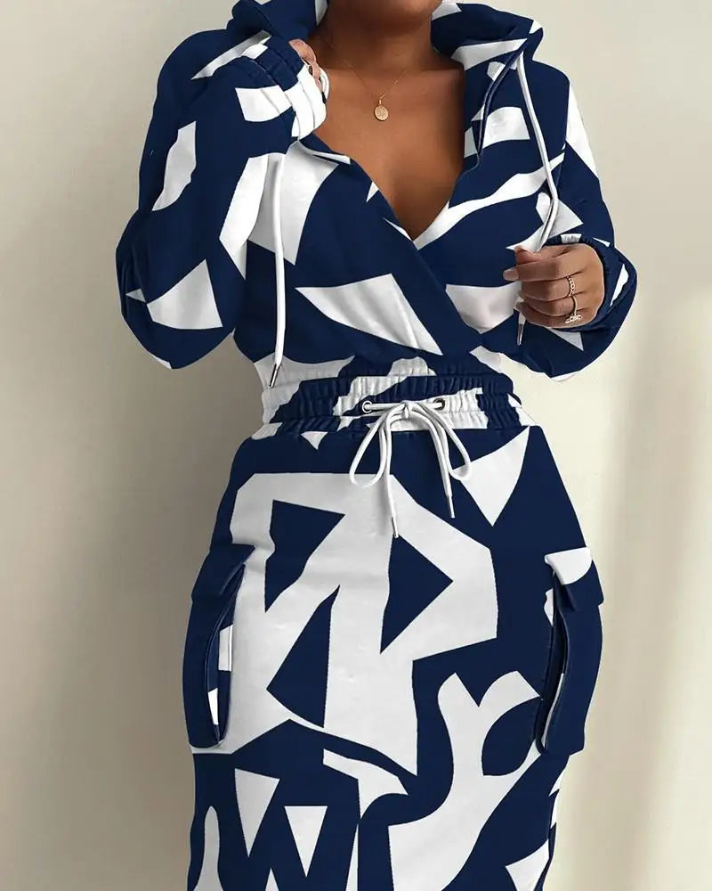 Plaid Hooded Drawstring Sweatshirt Dress – Autumn/Winter