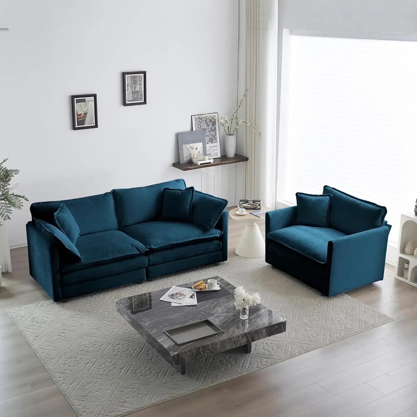 2 Piece Loveseat Sofa Set - Modern Chenille Cloud Couches
