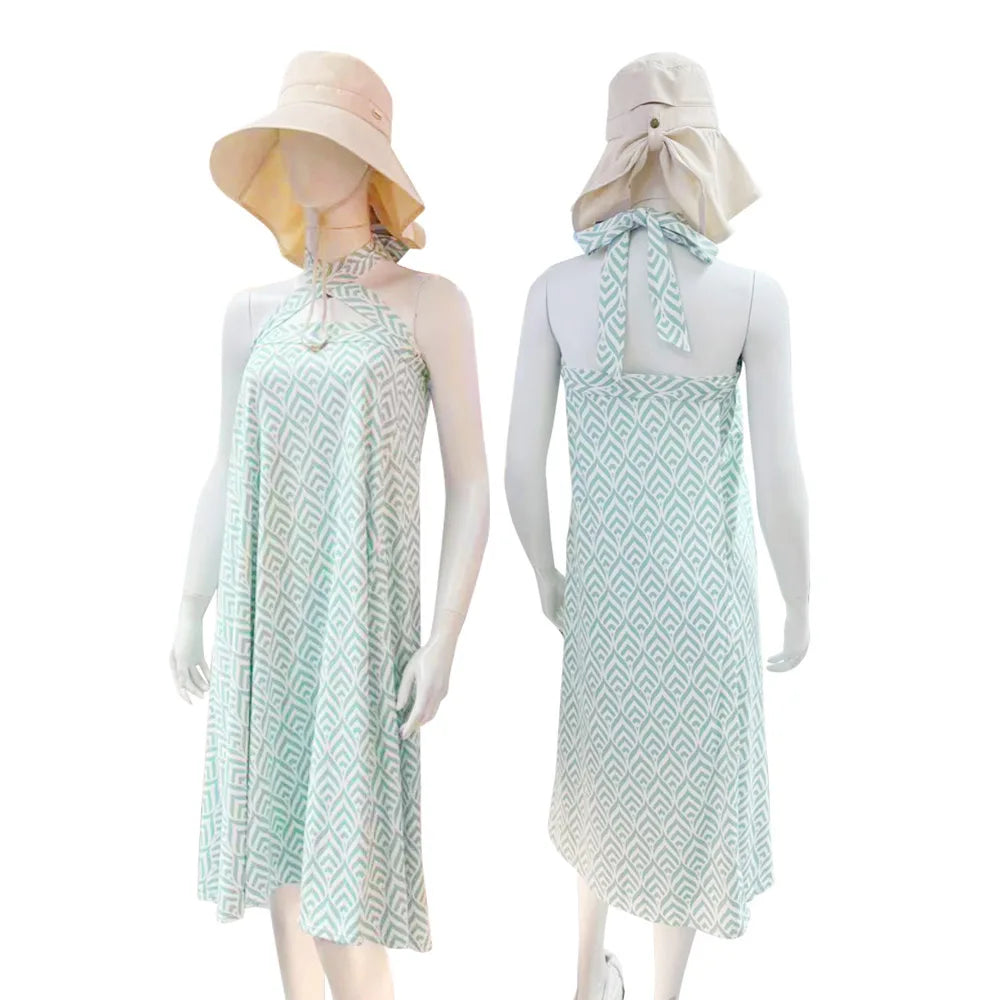 OhSunny UPF 50+ Beach Cover Up Skirt Tropical Print Maxi Sundress