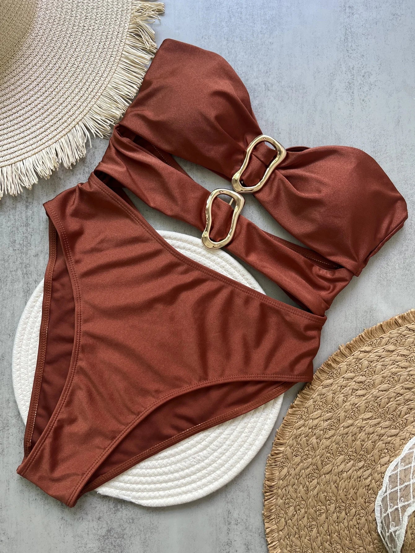 Sexy One Piece Swimsuit for Women with Metal Rings Cut Out Design