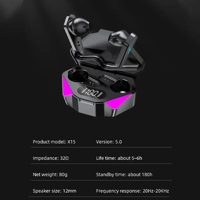 X15 TWS Wireless Gaming Earbuds – 9D Stereo Bluetooth Earphones with Mic & HiFi Bass