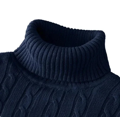 Men's Solid High Neck Knitted Sweater