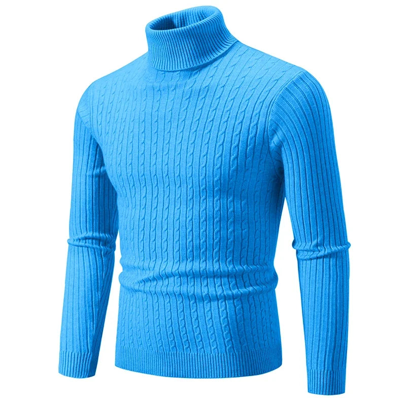Men's Solid High Neck Knitted Sweater
