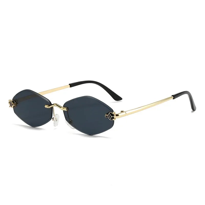 Frameless Diamond Cut Leopard Sunglasses UV400 Small Frame for Women