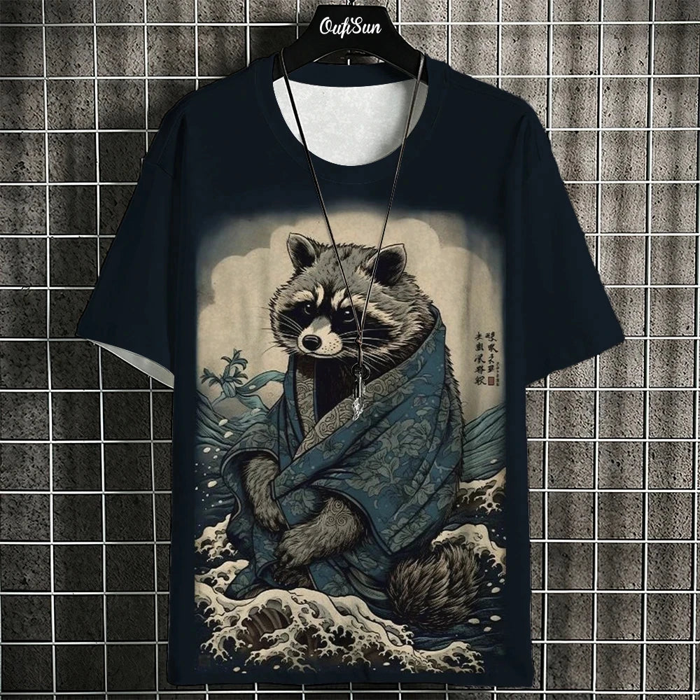 Unisex Japanese Samurai Cat 3D Printed T-shirt