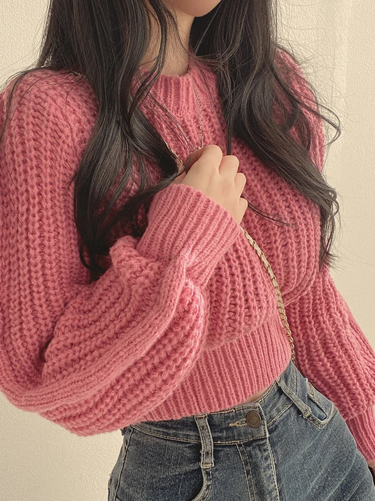 Vintage Harajuku Lantern Sleeve Knit Sweater - Soft & Chic