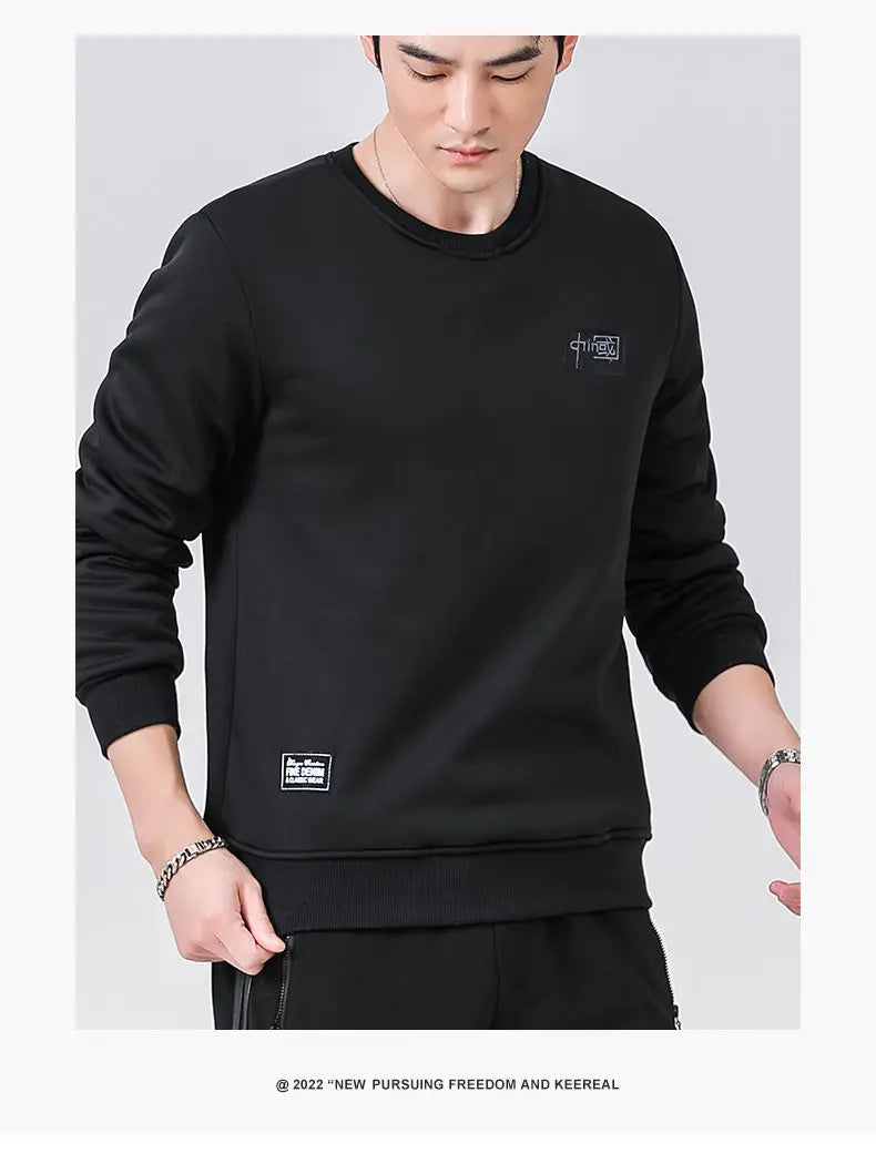 Winter Sweatshirt Men Long Sleeves Fleece Lined Warm Sweatshirt