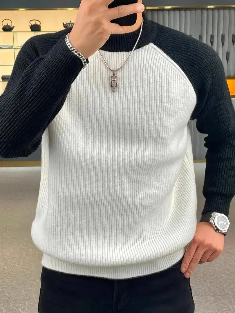 Men’s Casual Patchwork Knit Sweater - Retro Harajuku Pullover