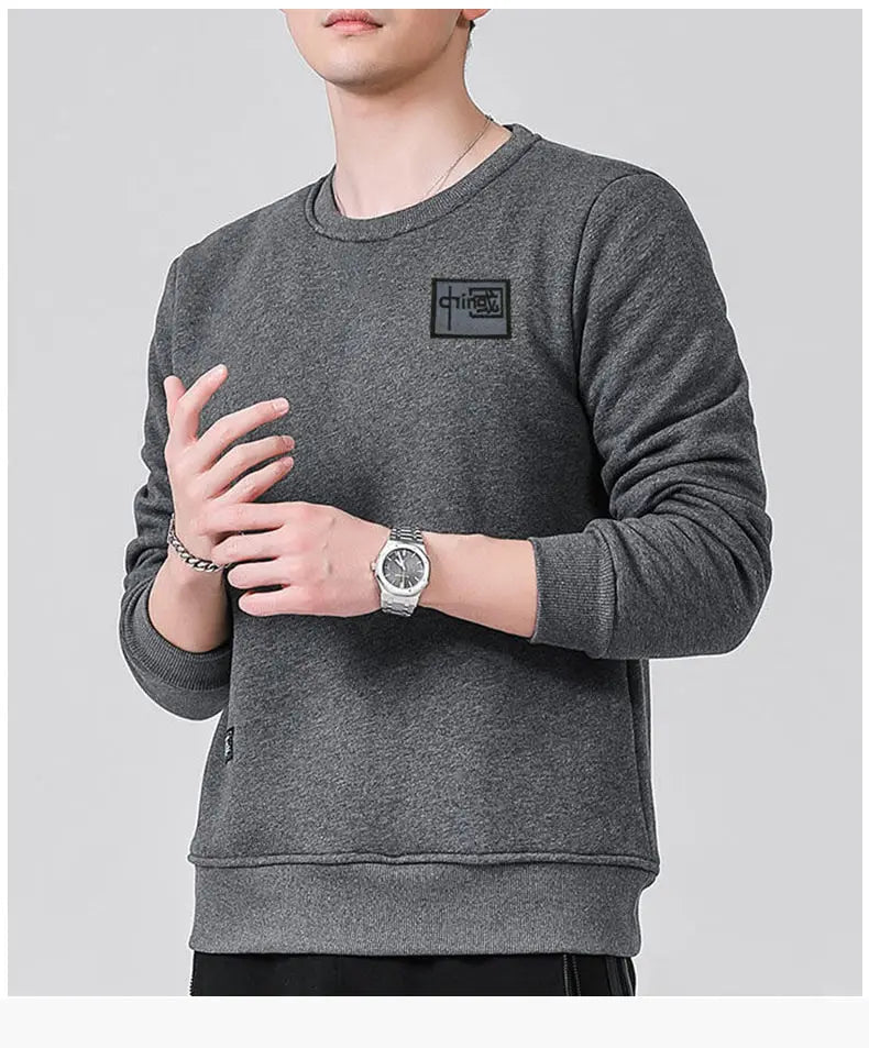 Winter Sweatshirt Men Long Sleeves Fleece Lined Warm Sweatshirt