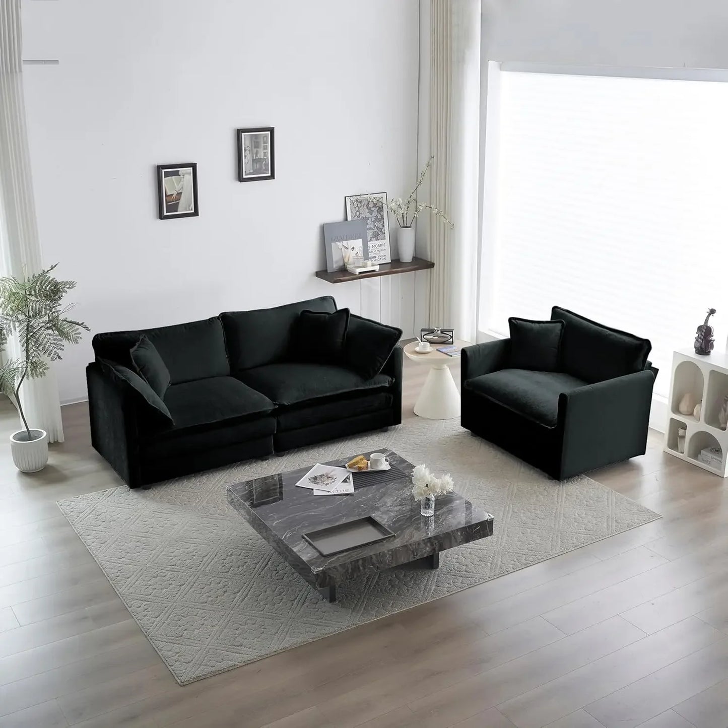 2 Piece Loveseat Sofa Set - Modern Chenille Cloud Couches