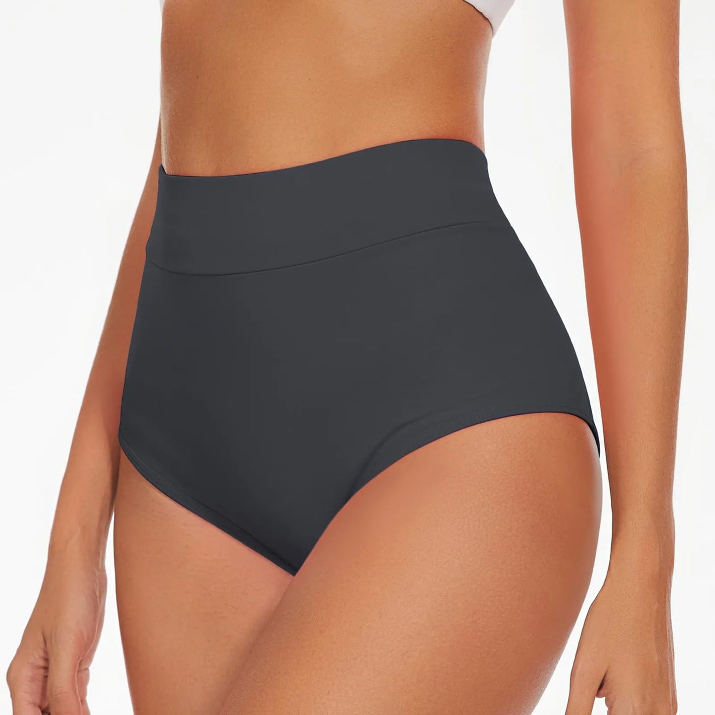 High Waist Swim Bottoms for Women Solid Color High Cut Briefs