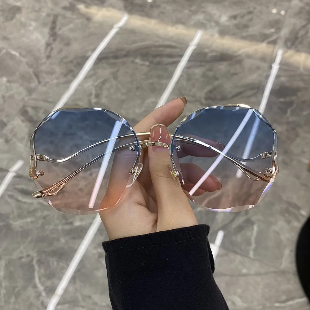 Trendy Polygon Frameless Sunglasses for Women with Metal Curved Legs