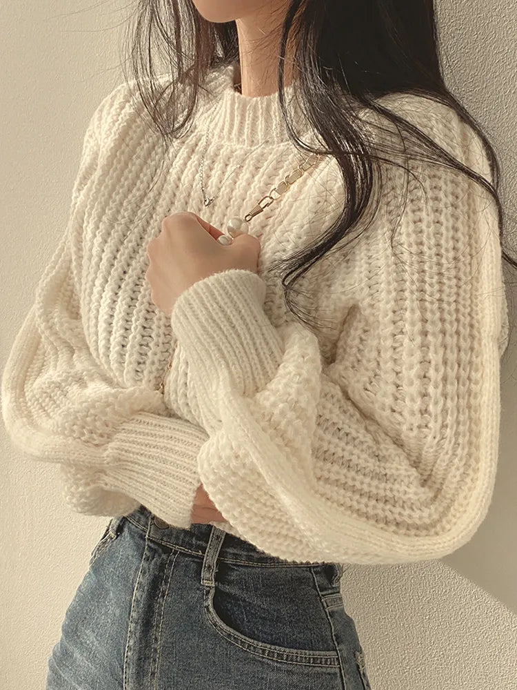 Vintage Harajuku Lantern Sleeve Knit Sweater - Soft & Chic