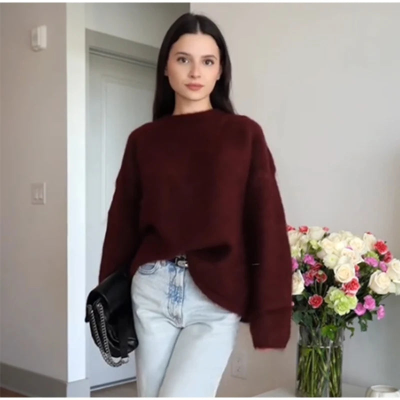 Retro Knit Pullover for Women – Casual Loose Sweater